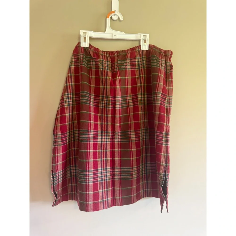 Gap Red Plaid Cotton Skirt XL Elastic Drawstring Waist Tartan Knee Length Slits - Picture 2 of 3